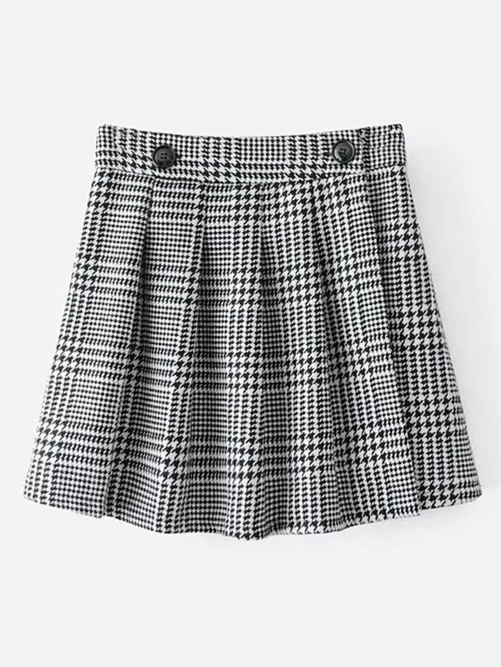 Romwe Pleated Houndstooth Skirt