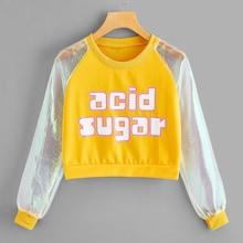 Romwe Mesh Panel Letter Print Crop Sweatshirt