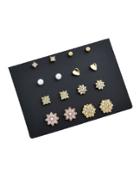 Romwe 8 Pairs/set Simulated-pearl And Rhinestone Flower Cute Earrings
