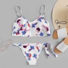 Romwe Random Leaf Print Tie Side Flounce Bikini Set