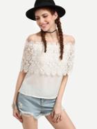 Romwe White Crochet Off The Shoulder Top