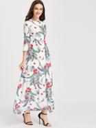Romwe Floral Print Zipper Back Full Length Dress