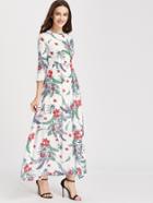 Romwe Floral Print Zipper Back Full Length Dress