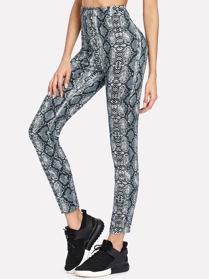 Romwe Elastic Waist Printed Leggings