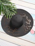 Romwe Black Sequin Letter Wide Brim Straw Hat