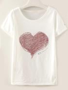 Romwe White Heart Drawing Print T-shirt