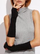 Romwe Black Cable Elbow Length Knit Fingerless Gloves
