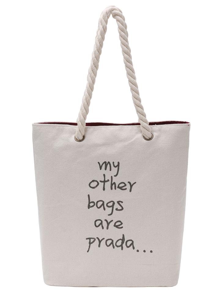 Romwe Letter Print Canvas Tote Bag