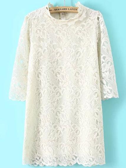Romwe Frilly Collar Lace Straight Dress