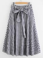 Romwe Tie Waist Hidden Pocket Gingham Skirt