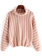 Romwe Turtleneck Vertical Striped Pink Sweater