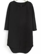 Romwe Round Neck High Low Black Dress