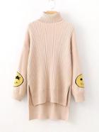 Romwe Smile Face Step Hem Longline Jumper