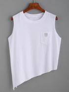 Romwe White Slit Asymmetrical Tank Top With Pocket
