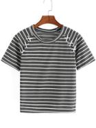Romwe Raglan Sleeve Striped Lace Up Eyelet T-shirt