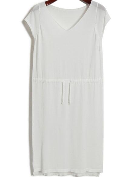 Romwe V Neck Shift White Dress