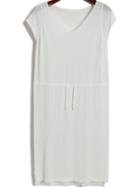 Romwe V Neck Shift White Dress