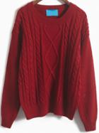 Romwe Dropped Shoulder Seam Diamondback Vintage Burgundy Sweater