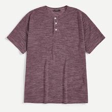 Romwe Guys Buttoned Half Placket Space Dye Tee