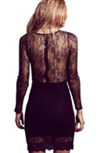 Romwe Sheer Mesh Lace Bodycon Dress