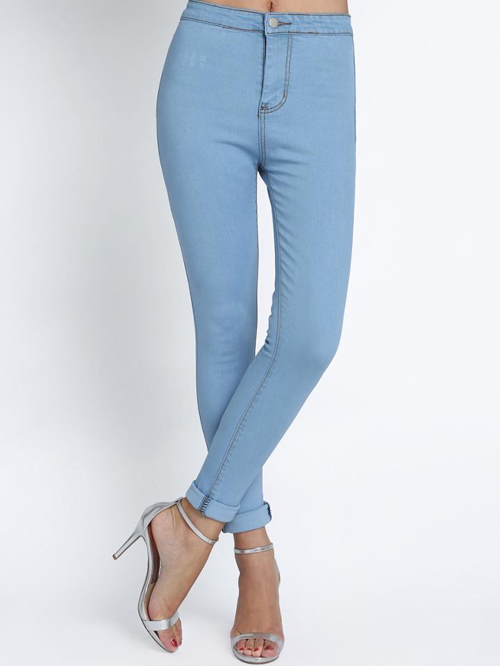 Romwe High Waist Denim Slim Pale Blue Pant