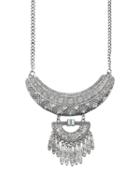 Romwe Antique Silver Fringe Blue Stone Tribal Necklace
