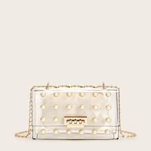 Romwe Faux Pearl Decor Clear Bag With Inner Clutch