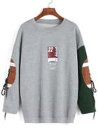 Romwe Round Neck Letter Print Patch Bandage Green Sweatshirt