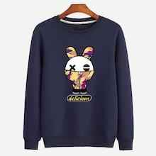 Romwe Men Cartoon & Letter Print Sweatshirt