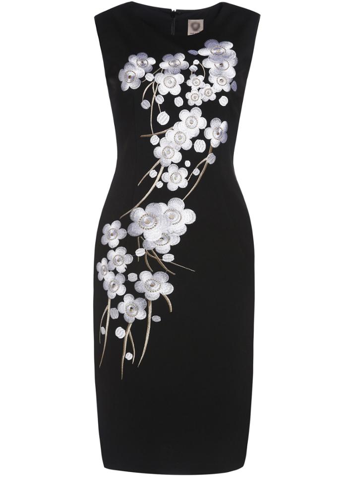 Romwe Black Crew Neck Sleeveless Embroidered Sheath Dress