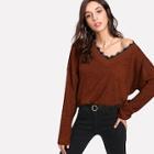 Romwe Contrast Eyelash Lace Knit Jumper