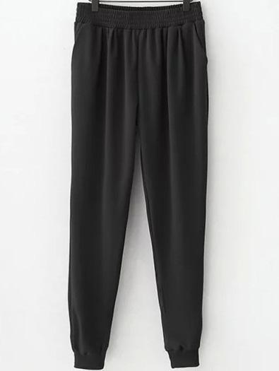 Romwe Elastic Waist Beam Port Black Pant