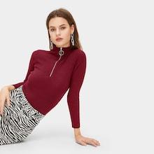 Romwe Quarter Zip Ribbed Skinny Jumper
