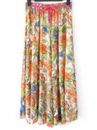Romwe Florals Pleated Orange Skirt With Drawstring
