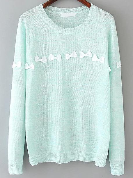 Romwe Long Sleeve Green Sweater With Bow