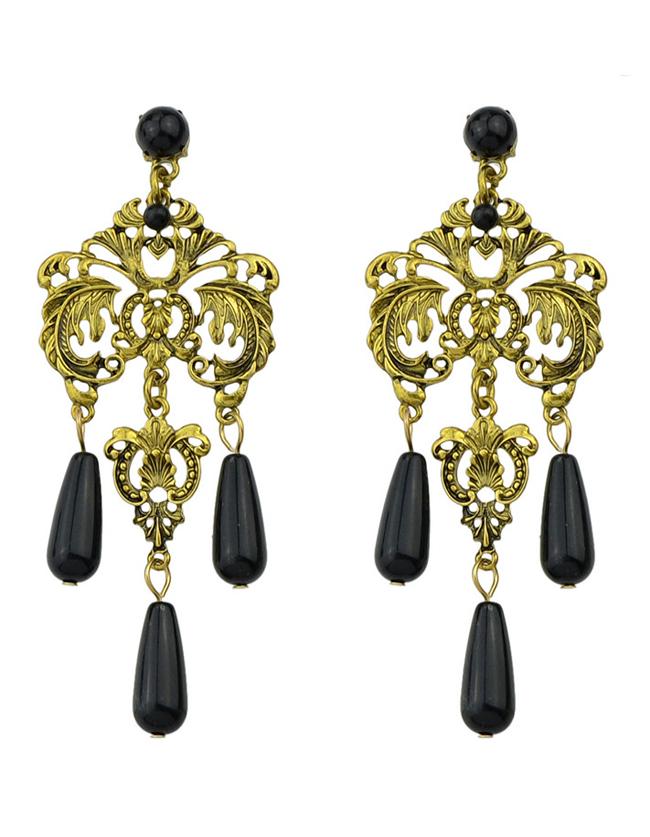 Romwe Black Beads Chandeloer Earrings