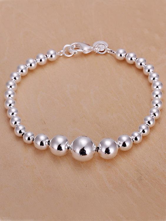 Romwe Silver Matt Polished Beads Bracelet