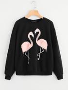 Romwe Faux Fur Flamingo Sweatshirt