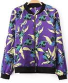Romwe Floral Print Purple Jacket