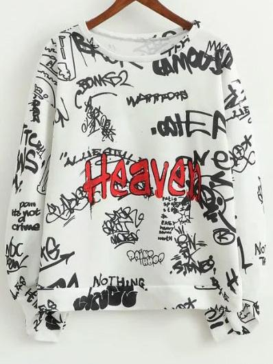 Romwe White Letter Print Drop Shoulder Sweatshirt