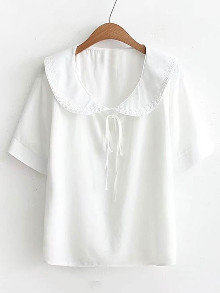 Romwe Peter Pan Collar Lace Up Top