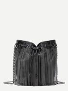 Romwe Chain Fringe Design Drawstring Pu Bucket Bag