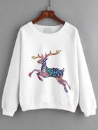 Romwe White Deer Print Raglan Sleeve Sweatshirt