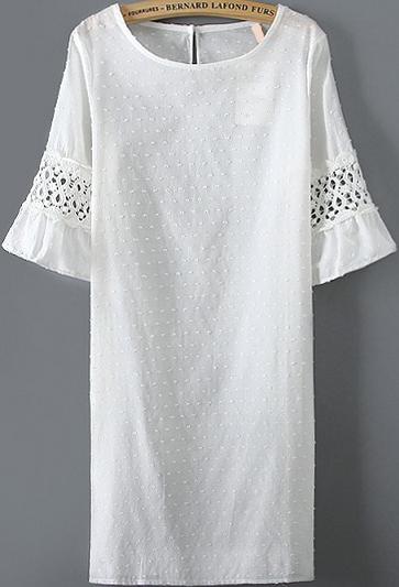 Romwe Lace Insert Ruffle Sleeve Shift Dress