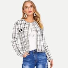 Romwe Pearl Beaded Embellished Tweed Coat