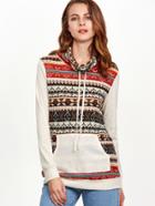 Romwe Multicolor Tribal Print Drawstring Cowl Neck Sweatshirt