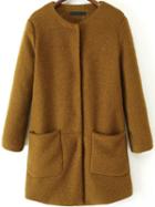 Romwe Round Neck Pockets Woolen Coat