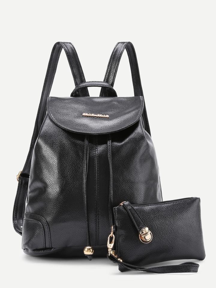 Romwe Drawstring Design Pu Backpack With Clutch
