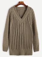 Romwe V Neck Ribbed Knit Long Sweater