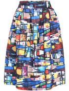 Romwe Multicolor Graffiti Print Midi Skirt